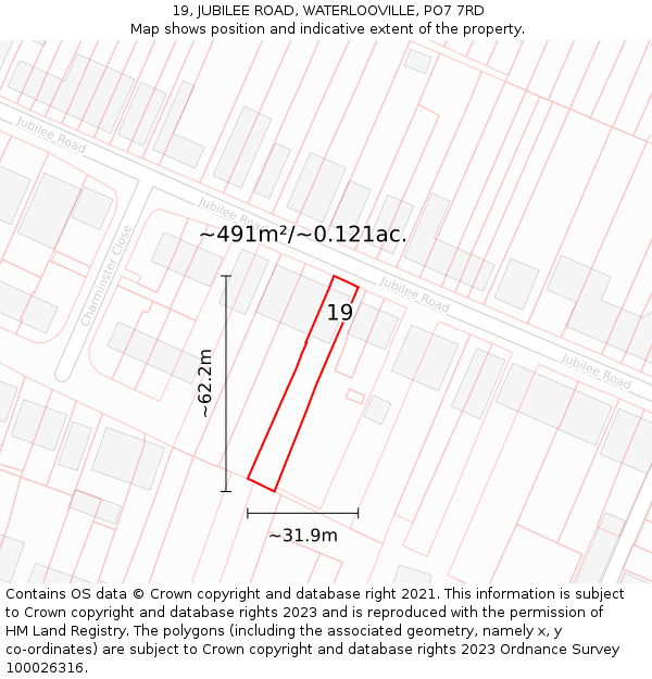19, JUBILEE ROAD, WATERLOOVILLE, PO7 7RD: Plot and title map