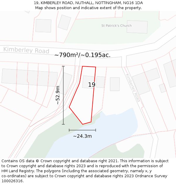 19, KIMBERLEY ROAD, NUTHALL, NOTTINGHAM, NG16 1DA: Plot and title map