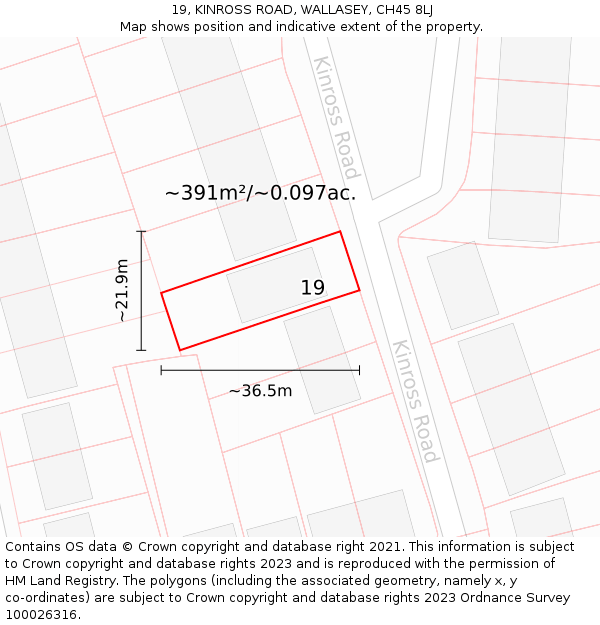 19, KINROSS ROAD, WALLASEY, CH45 8LJ: Plot and title map