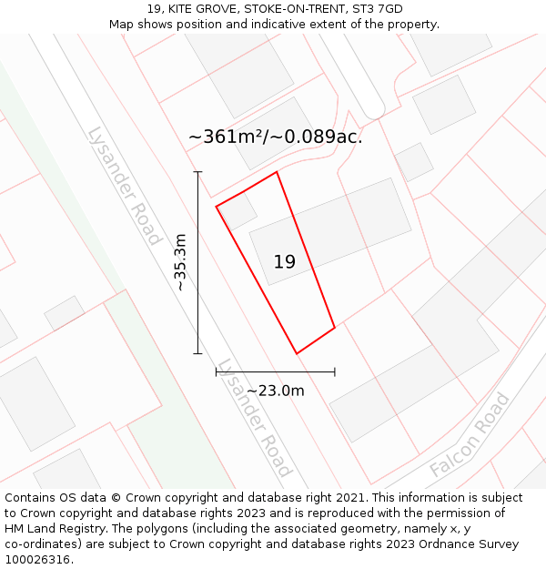 19, KITE GROVE, STOKE-ON-TRENT, ST3 7GD: Plot and title map