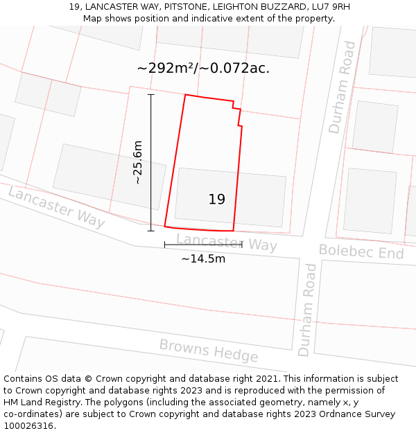 19, LANCASTER WAY, PITSTONE, LEIGHTON BUZZARD, LU7 9RH: Plot and title map