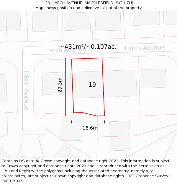 19, LARCH AVENUE, MACCLESFIELD, SK11 7UJ: Plot and title map