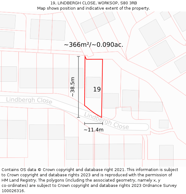 19, LINDBERGH CLOSE, WORKSOP, S80 3RB: Plot and title map