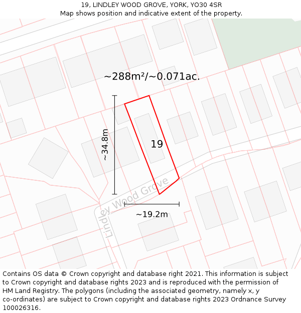 19, LINDLEY WOOD GROVE, YORK, YO30 4SR: Plot and title map