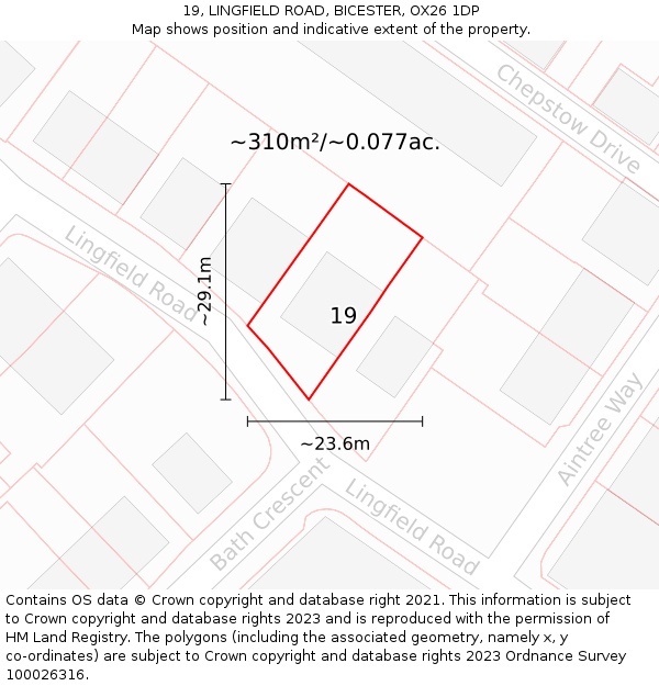 19, LINGFIELD ROAD, BICESTER, OX26 1DP: Plot and title map