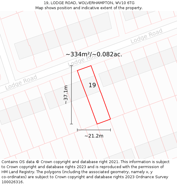 19, LODGE ROAD, WOLVERHAMPTON, WV10 6TG: Plot and title map