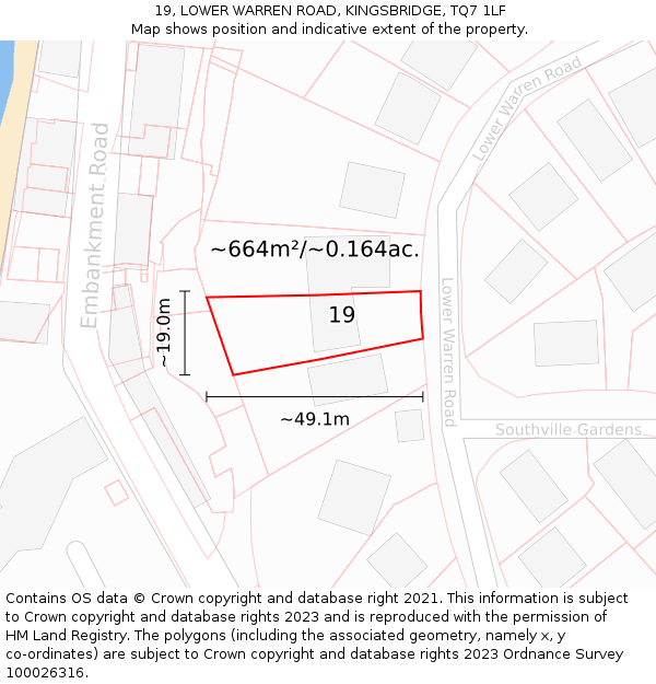 19, LOWER WARREN ROAD, KINGSBRIDGE, TQ7 1LF: Plot and title map