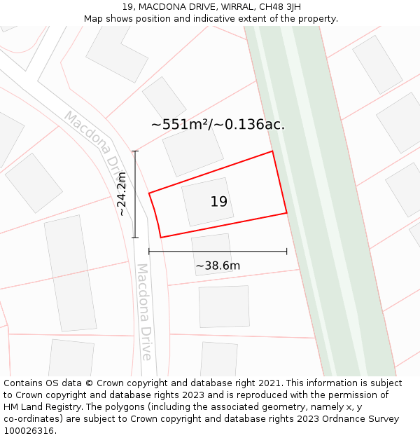 19, MACDONA DRIVE, WIRRAL, CH48 3JH: Plot and title map