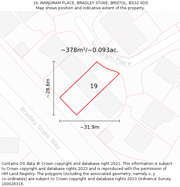 19, MARJORAM PLACE, BRADLEY STOKE, BRISTOL, BS32 0DS: Plot and title map