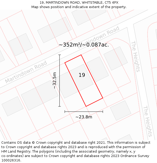 19, MARTINDOWN ROAD, WHITSTABLE, CT5 4PX: Plot and title map