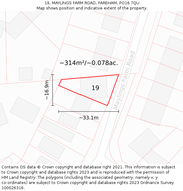 19, MAYLINGS FARM ROAD, FAREHAM, PO16 7QU: Plot and title map