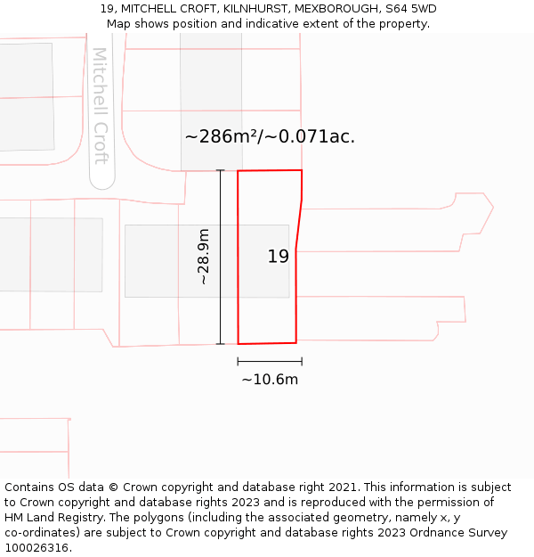 19, MITCHELL CROFT, KILNHURST, MEXBOROUGH, S64 5WD: Plot and title map