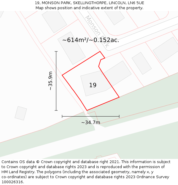 19, MONSON PARK, SKELLINGTHORPE, LINCOLN, LN6 5UE: Plot and title map