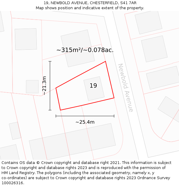 19, NEWBOLD AVENUE, CHESTERFIELD, S41 7AR: Plot and title map