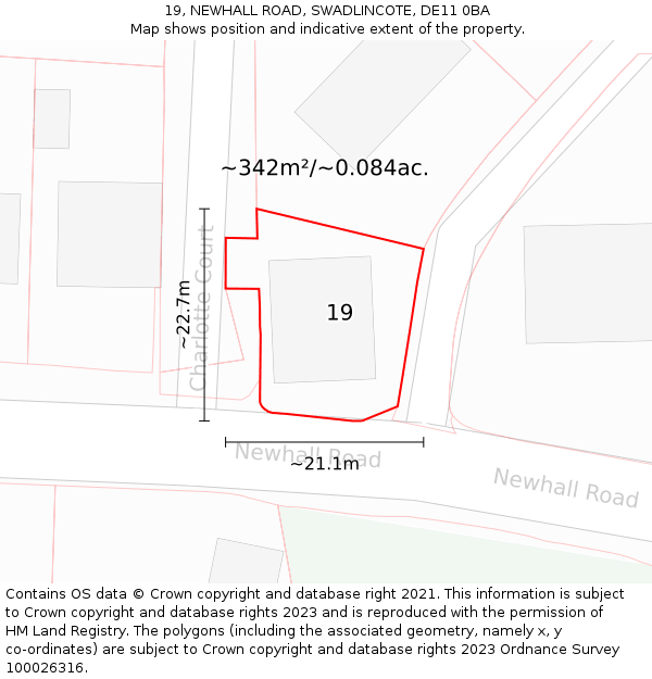 19, NEWHALL ROAD, SWADLINCOTE, DE11 0BA: Plot and title map