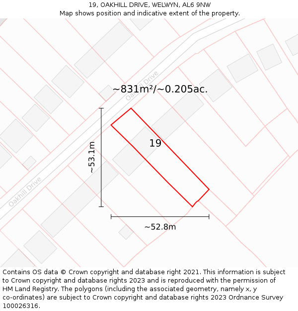 19, OAKHILL DRIVE, WELWYN, AL6 9NW: Plot and title map