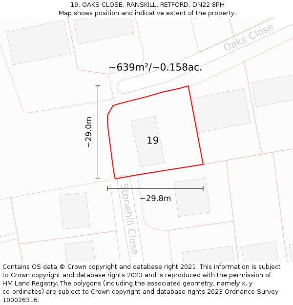 19, OAKS CLOSE, RANSKILL, RETFORD, DN22 8PH: Plot and title map