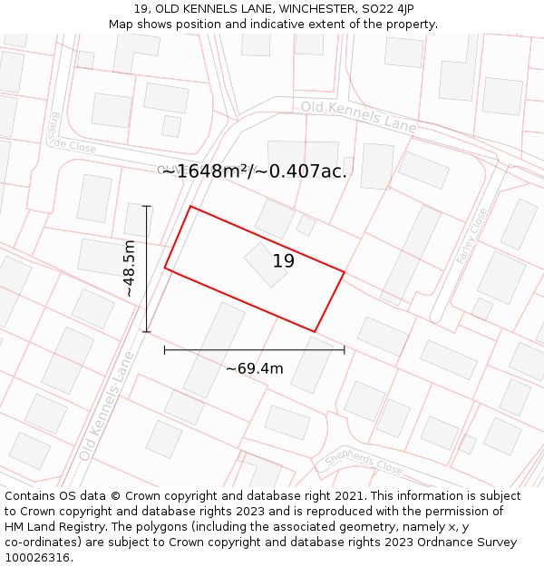 19, OLD KENNELS LANE, WINCHESTER, SO22 4JP: Plot and title map