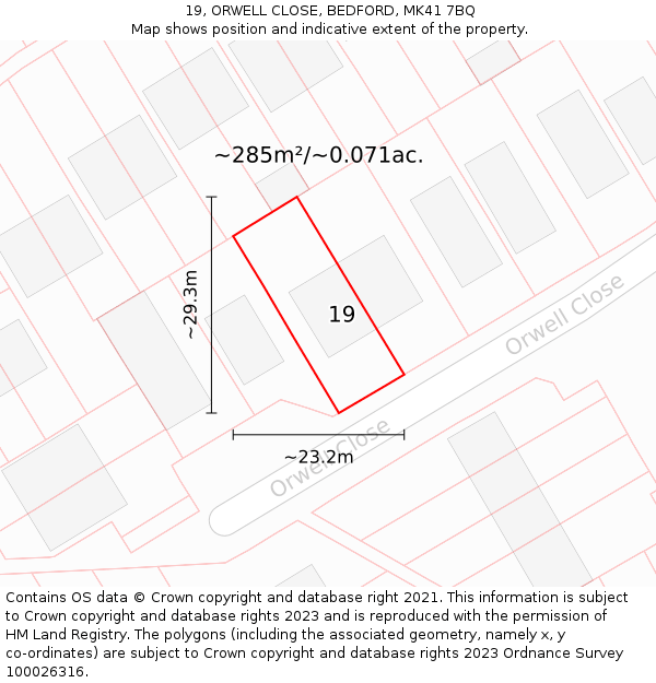 19, ORWELL CLOSE, BEDFORD, MK41 7BQ: Plot and title map