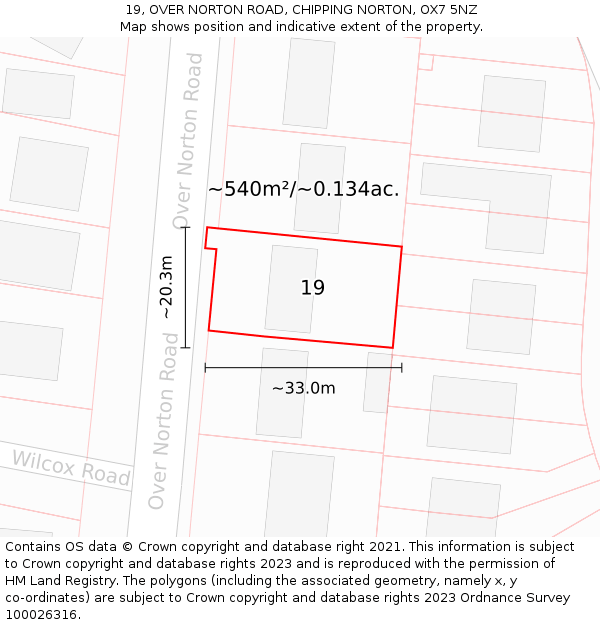 19, OVER NORTON ROAD, CHIPPING NORTON, OX7 5NZ: Plot and title map