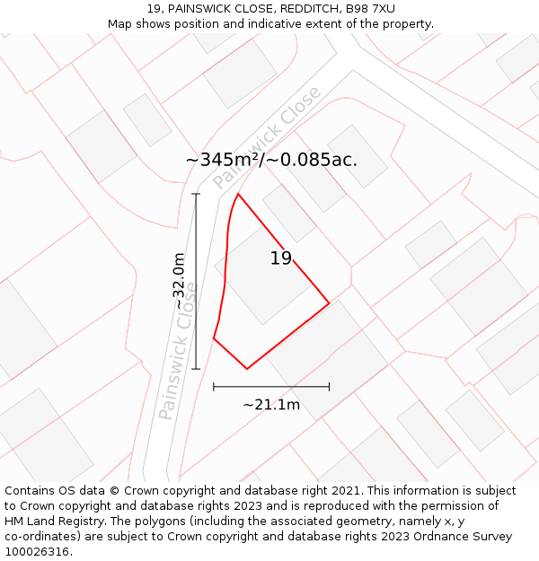 19, PAINSWICK CLOSE, REDDITCH, B98 7XU: Plot and title map