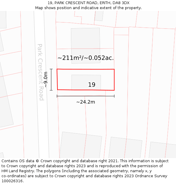 19, PARK CRESCENT ROAD, ERITH, DA8 3DX: Plot and title map