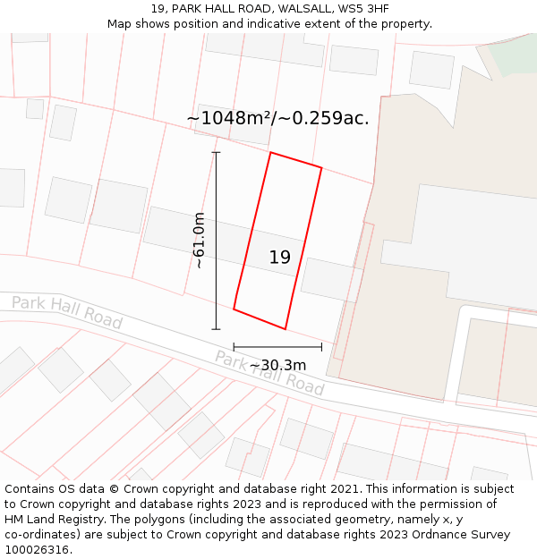 19, PARK HALL ROAD, WALSALL, WS5 3HF: Plot and title map