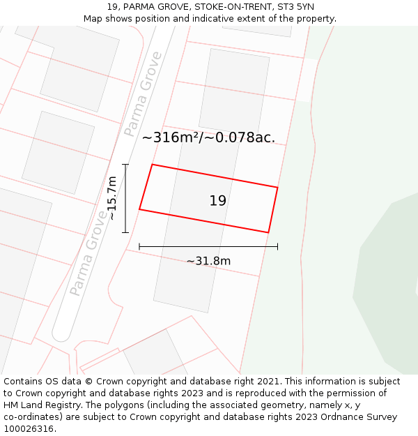 19, PARMA GROVE, STOKE-ON-TRENT, ST3 5YN: Plot and title map
