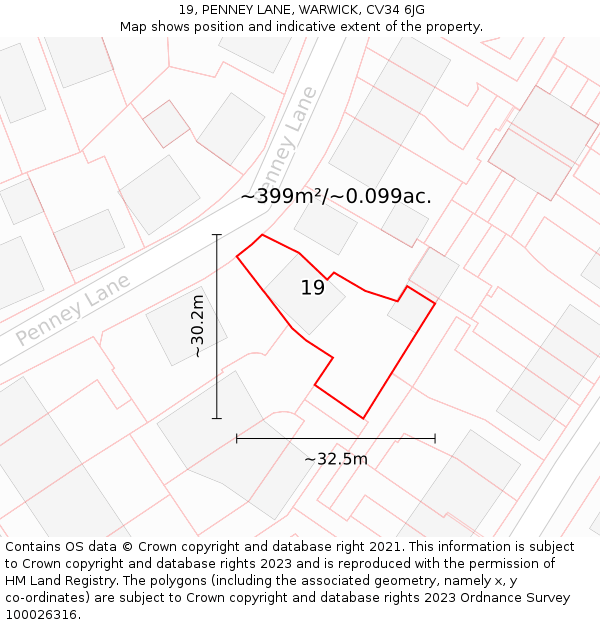 19, PENNEY LANE, WARWICK, CV34 6JG: Plot and title map