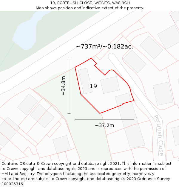 19, PORTRUSH CLOSE, WIDNES, WA8 9SH: Plot and title map