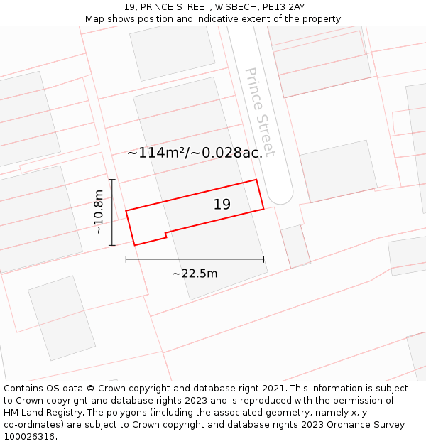 19, PRINCE STREET, WISBECH, PE13 2AY: Plot and title map