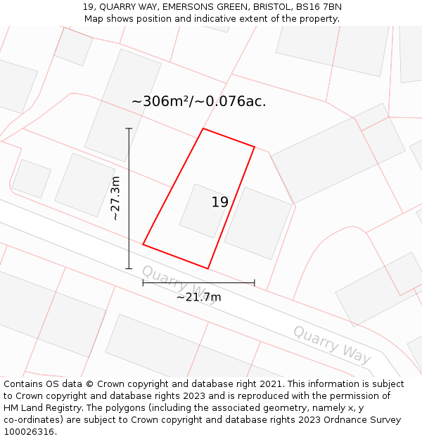 19, QUARRY WAY, EMERSONS GREEN, BRISTOL, BS16 7BN: Plot and title map