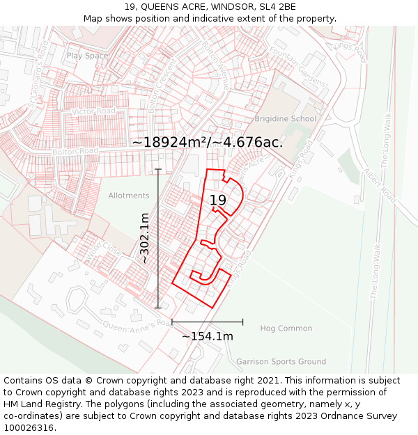 19, QUEENS ACRE, WINDSOR, SL4 2BE: Plot and title map