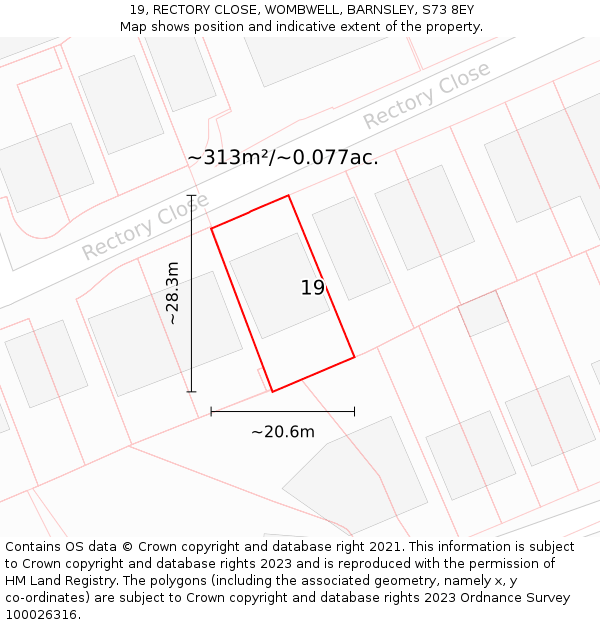 19, RECTORY CLOSE, WOMBWELL, BARNSLEY, S73 8EY: Plot and title map