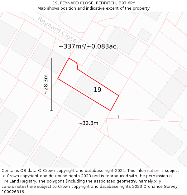 19, REYNARD CLOSE, REDDITCH, B97 6PY: Plot and title map
