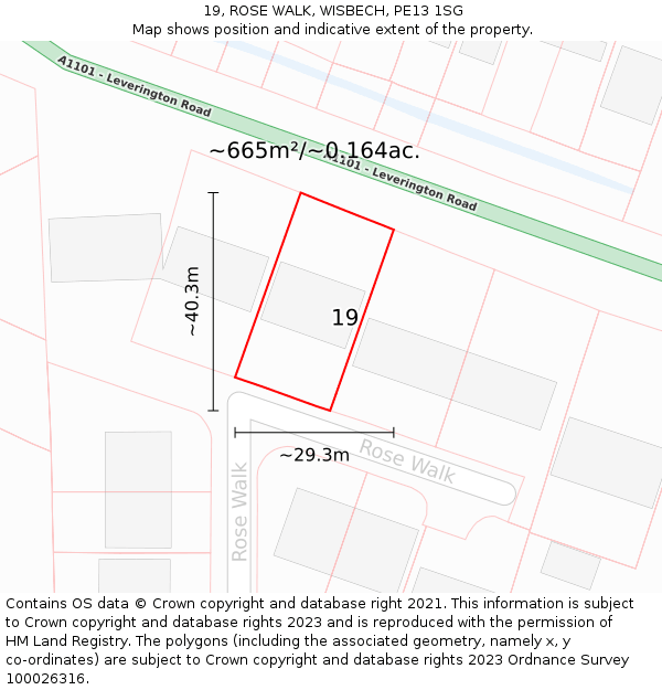 19, ROSE WALK, WISBECH, PE13 1SG: Plot and title map