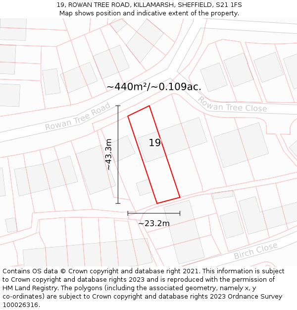 19, ROWAN TREE ROAD, KILLAMARSH, SHEFFIELD, S21 1FS: Plot and title map