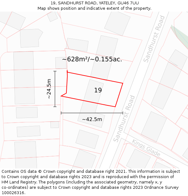 19, SANDHURST ROAD, YATELEY, GU46 7UU: Plot and title map