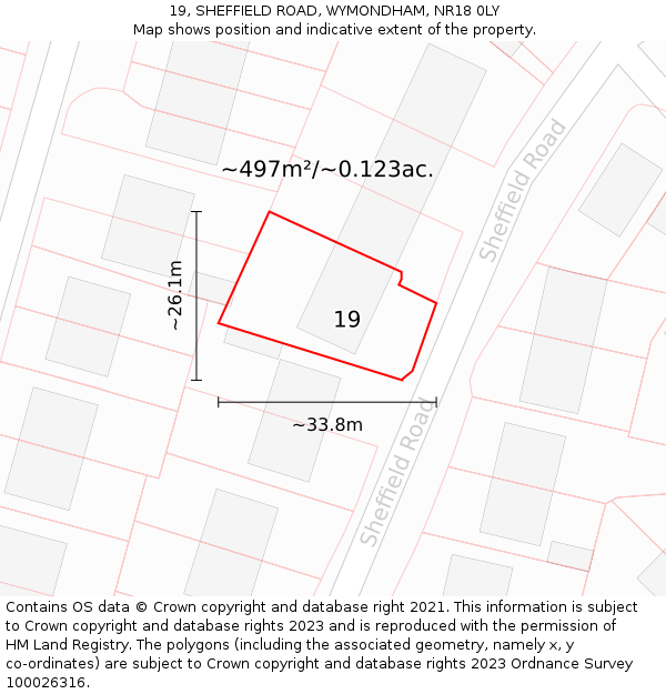 19, SHEFFIELD ROAD, WYMONDHAM, NR18 0LY: Plot and title map