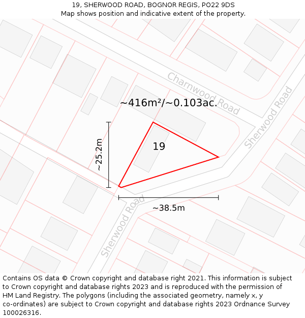 19, SHERWOOD ROAD, BOGNOR REGIS, PO22 9DS: Plot and title map