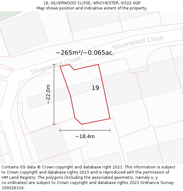 19, SILVERWOOD CLOSE, WINCHESTER, SO22 4QP: Plot and title map