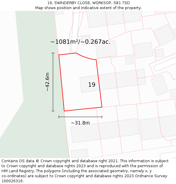 19, SWINDERBY CLOSE, WORKSOP, S81 7SD: Plot and title map