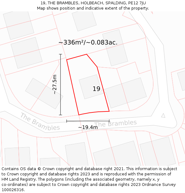 19, THE BRAMBLES, HOLBEACH, SPALDING, PE12 7JU: Plot and title map