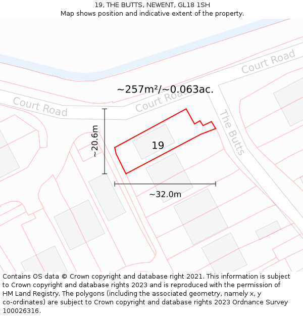 19, THE BUTTS, NEWENT, GL18 1SH: Plot and title map