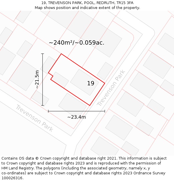 19, TREVENSON PARK, POOL, REDRUTH, TR15 3FA: Plot and title map