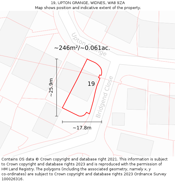 19, UPTON GRANGE, WIDNES, WA8 9ZA: Plot and title map