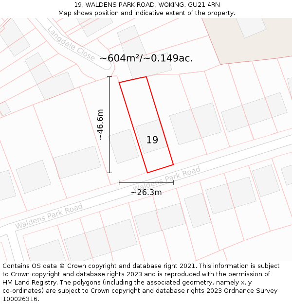 19, WALDENS PARK ROAD, WOKING, GU21 4RN: Plot and title map