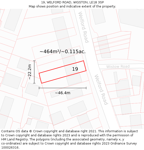 19, WELFORD ROAD, WIGSTON, LE18 3SP: Plot and title map