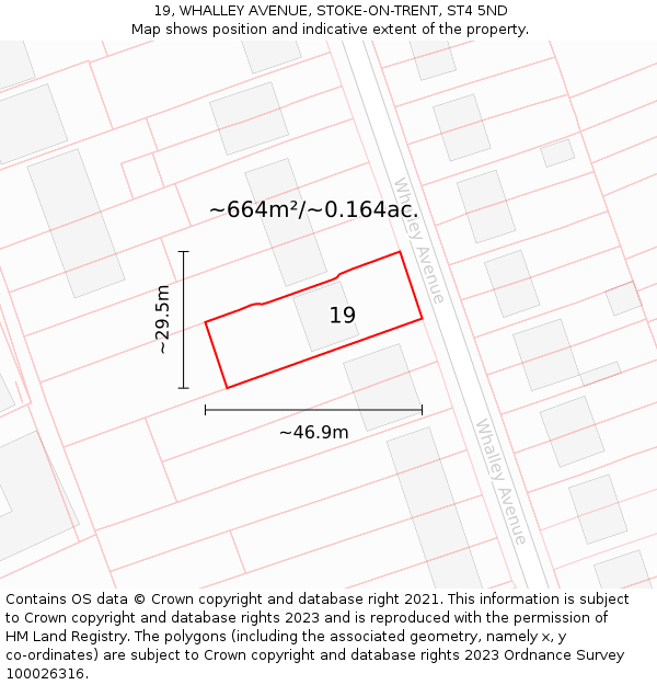 19, WHALLEY AVENUE, STOKE-ON-TRENT, ST4 5ND: Plot and title map