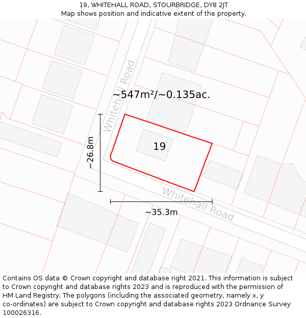 19, WHITEHALL ROAD, STOURBRIDGE, DY8 2JT: Plot and title map